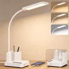 LED Desk Lamp for Dorm USB A/C Charger Pen Holder 3 Light Modes White