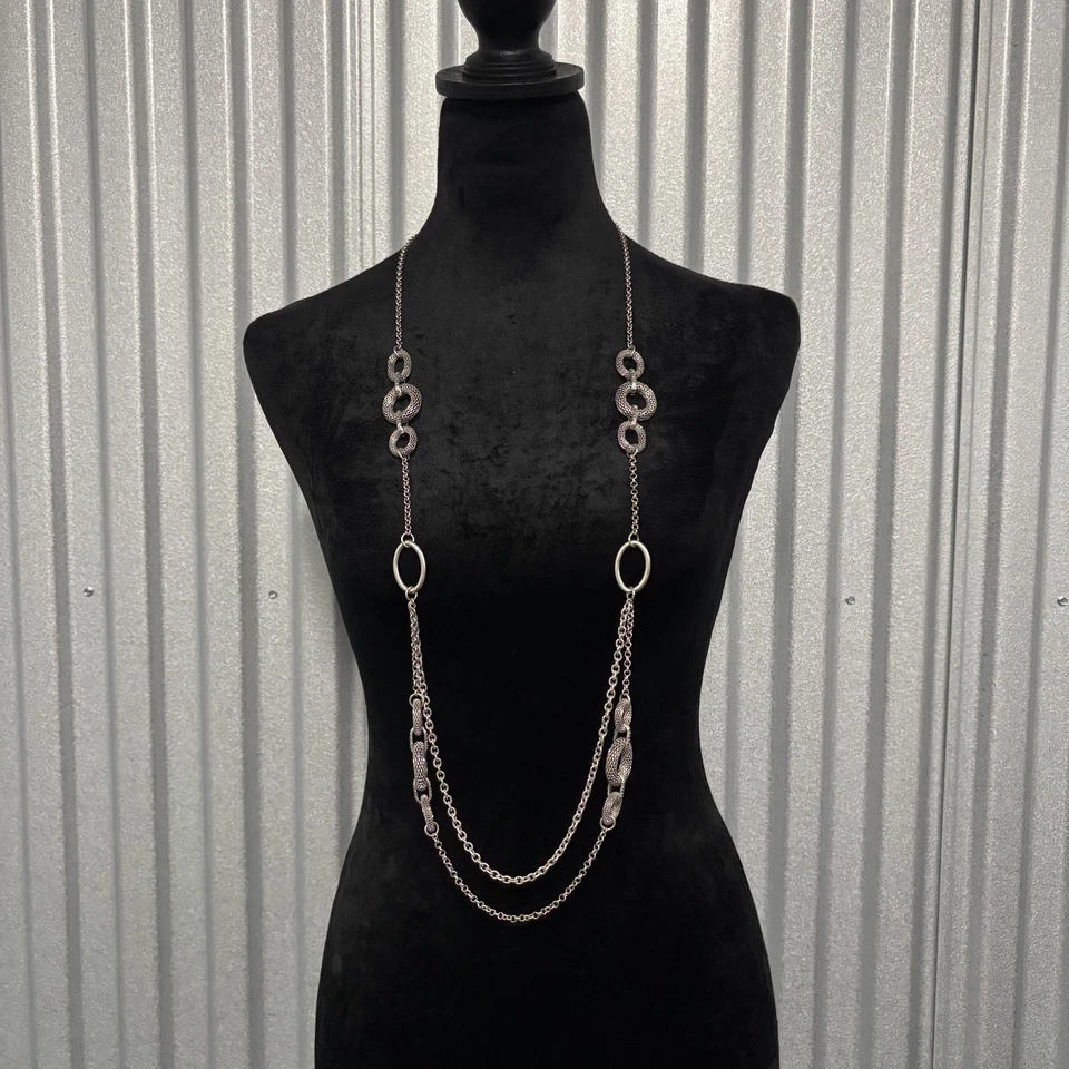 Premier Designs Silver Tone Textured Link Necklace Statement Chain Layered Women - Image 2 of 4