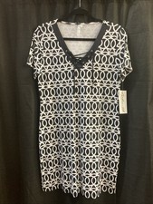 Lulu B Lace Up V-Neck Dress Black White Upf50