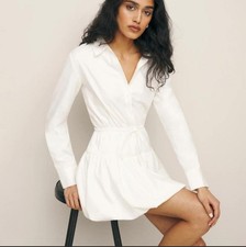 REFORMATION Moira White Long Sleeve Mini Dress Bubble Skirt Size 2