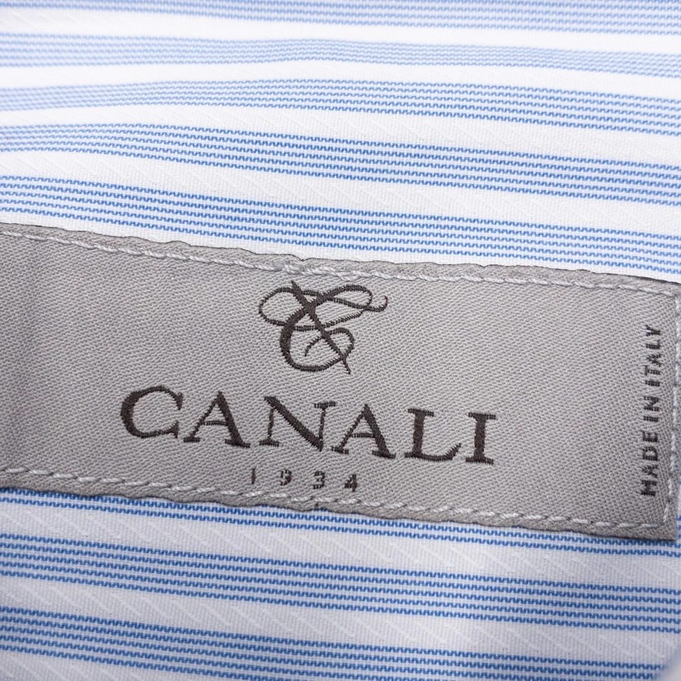 Camisa de vestir a rayas Canali para hombre 16,5 (42) manga larga hecha en Italia diseñador Foto 4 de 4