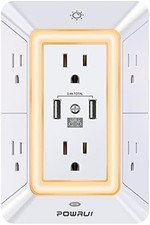 6 Outlet Surge Protector with USB Ports Night Light