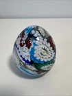 VTG Murano Glass Millefiori Floral Egg Art Glass Paperweight 2.5” Cream