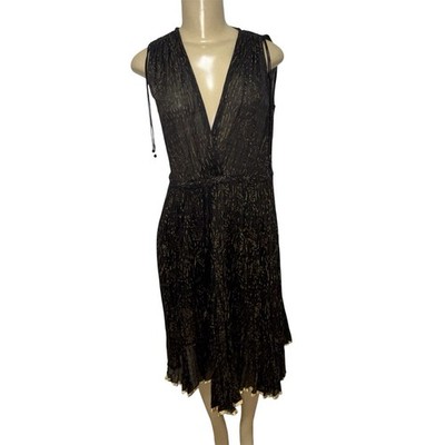 Vintage Adini New York Black Gold Indian Gauze Drawstring Waist Shoulders Small