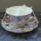  Tea Cup & Saucer  Ceramic Set Floral White Purple Blue Sweet Nothings 16 oz — photo 1