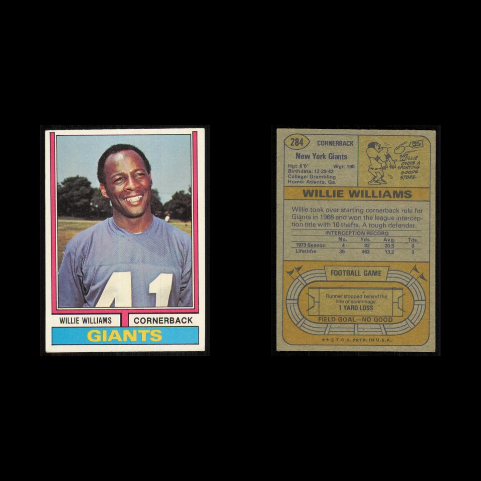 Willie Williams #284 1974 Topps New York Giants Football Card NFL NM - Image 3 of 3