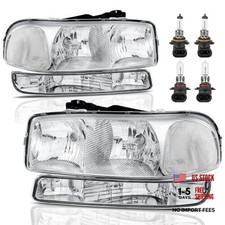 Headlight Assembly Front Lamp Compatible with 1999 Chrome/Clear/Clear With Bulb
