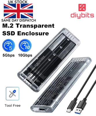 M.2 NVME SATA SSD Enclosure USB 3.1 Type C 10Gbps Transparent Caddy Adapter 2280