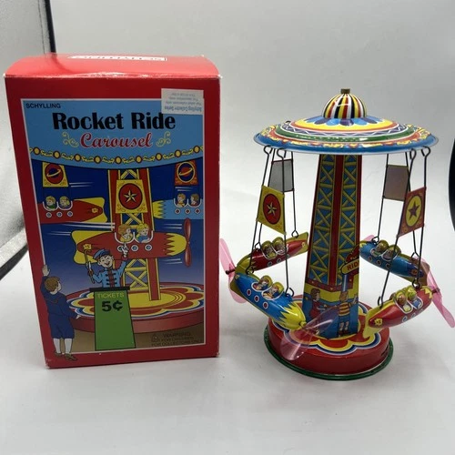 Rocket Ride Carousel • SCHYLLING Collector Series 2000 Vintage Tin Toy • w/ Box!