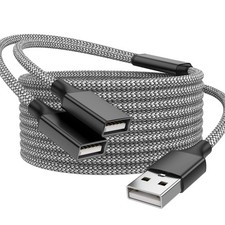 USB Splitter, 3.3FT A Male to 2 Female Extension Cable, USB Splitter 1 in 2 O...