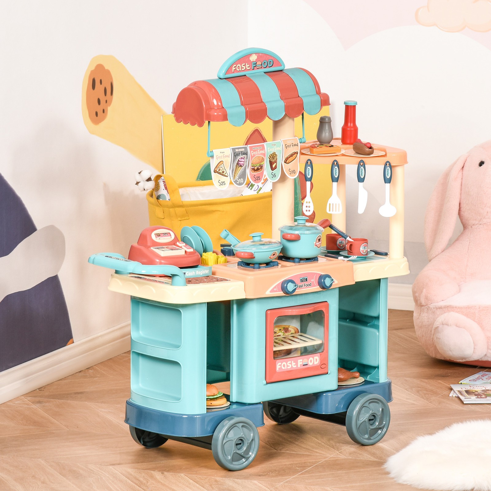 как выглядит Kids Kitchen with Accessories, Cash Register, Play Food, Wheels for kids 3-6 фото