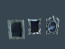 Set Of 3 Miniature Pewter Photo Frames w/Florals By Tender Heart Treasures 2"x3"
