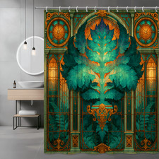 Art Nouveau Leaf Shower Curtain Green Orange Graphic