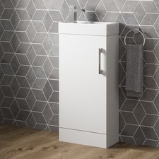 Cloakroom Freestanding Vanity Unit Modern Bathroom Compact Basin Sink White