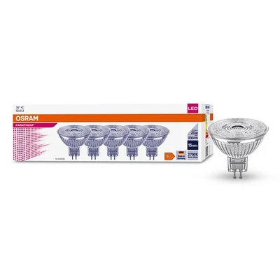 5x Osram LED MR16 Cristal Reflector 2,6W = 20W GU5,3 12V 230lm Blanco Cálido 2700K 36°
