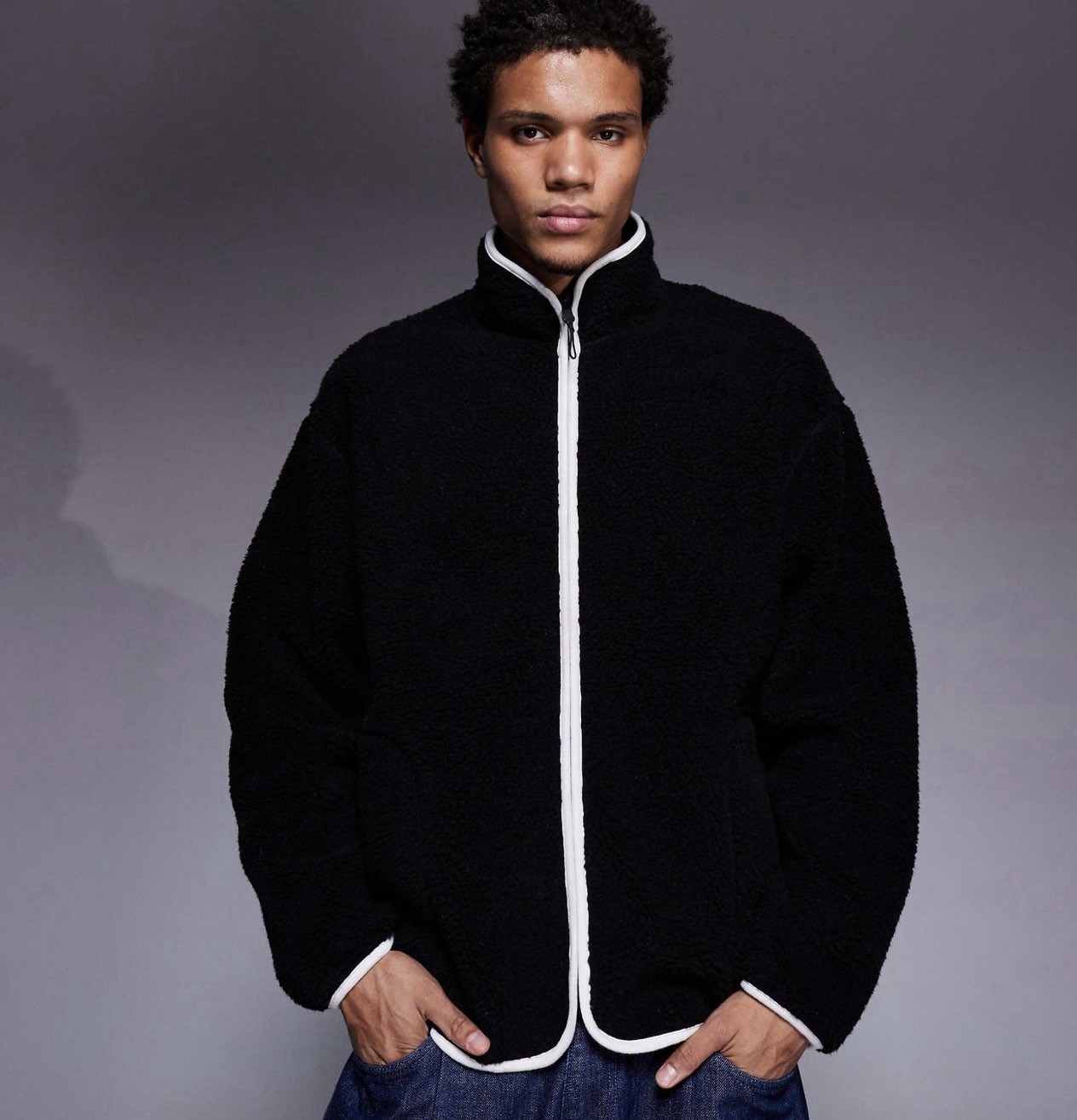 DISEÑO Negro Cuello Embudo Media Cremallera Polar Sudadera Para Hombre Grande 42 Pecho