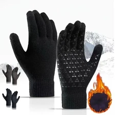 Winter Knit Gloves Touchscreen Full Finger Warm Thermal Windproof Mittens Unisex