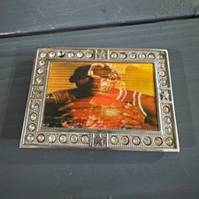Men's Metal Plate Belt Buckle Jordan Holographic Rhinestone 1.5in