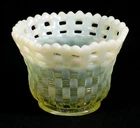 Vintage FENTON Radioactive Uranium Vaseline Glass BASKET WEAVE VASE Planter