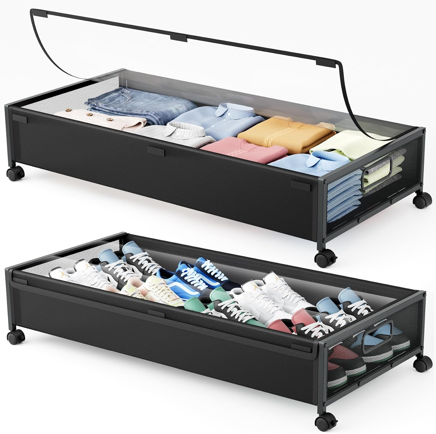 Under Bed Storage Containers with Wheels 2 Pack Underbed Shoe Storage Bedroom St-image