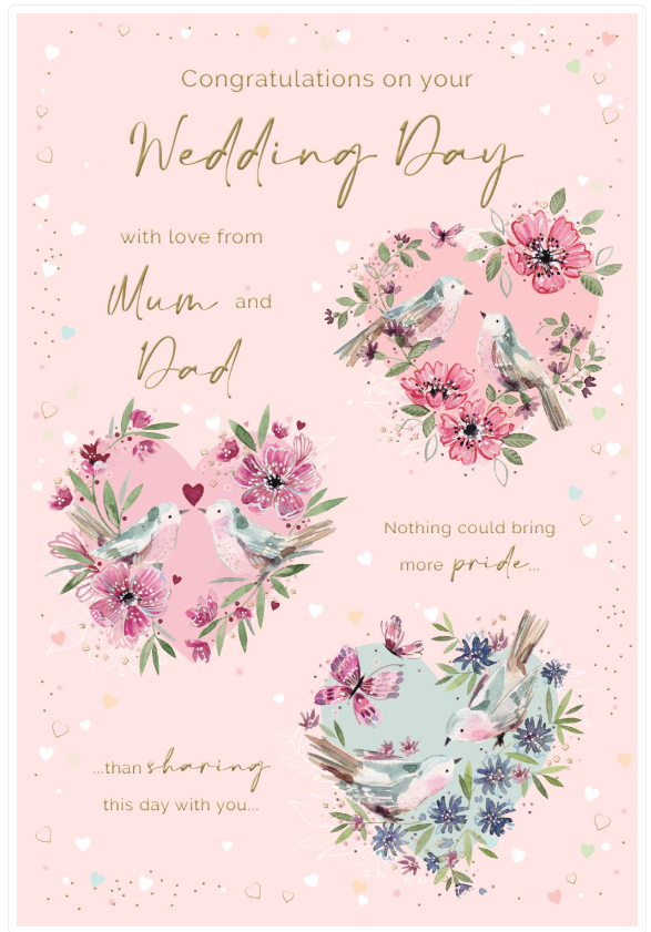 Wedding Day Card SON / DAUGHTER. BEAUTIFUL Congratulations from Mum and Dad Card