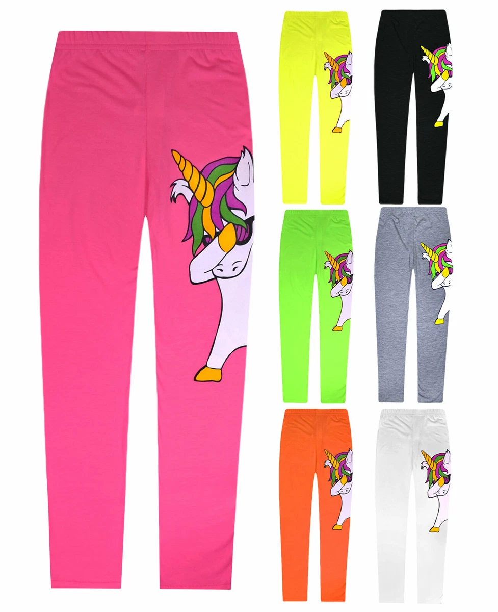 Girls Unicorn Leggings Kids Party Full Length Neon Trousers Pants Age 4-13  Years