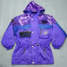 Descente Windbreaker Jacket Women's Size L Purple Long Sleeve Full Zip Hooded