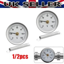 Pipe Clip-On Dial Thermometer Temperature Bimetal Temp Gauge & Spring 63mm 120℃