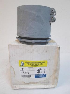 Arlington Industries L4210 4in. Straight Squeeze Connector for Flex/BX  **NEW**