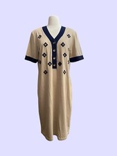 Vintage Beige And Navy Blue Embroidered Western Boho Midi Dress