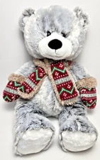 Hugfun International Gray Teddy Bear Plush With Scarf and Mittens Soft Lovey 17”