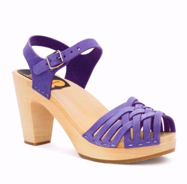 SWEDISH HASBEENS SKY HIGH BRAIDED CLOGS PURPLE LEATHER SHOES SANDALS ...