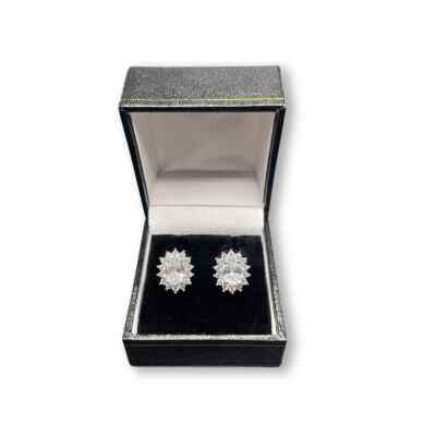 Ohrringe Weißgold-Finish erstellt Diamant Cluster Ovalschliff
