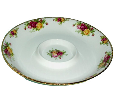 Royal Albert Old Country Roses Chip & Dip 13'' Round Serving Bowl 1PC GoldRim New