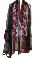 Gorgeous Nylon Net Scarf, Sparkly Sequins, Appliqu s, Large 80  x40   Versatile