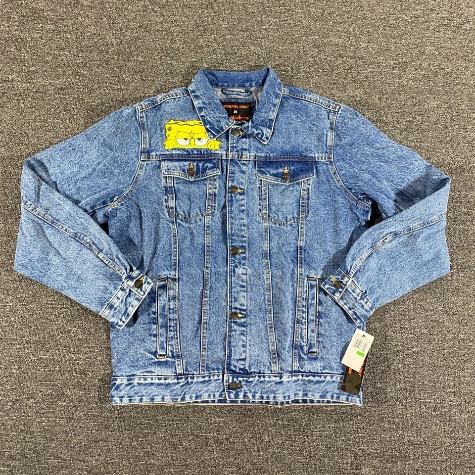 Members Only X Bob Esponja Chaqueta Azul Denim Jean Camionero Bombardero Abrigo Para Hombres Grande Foto 2 de 4