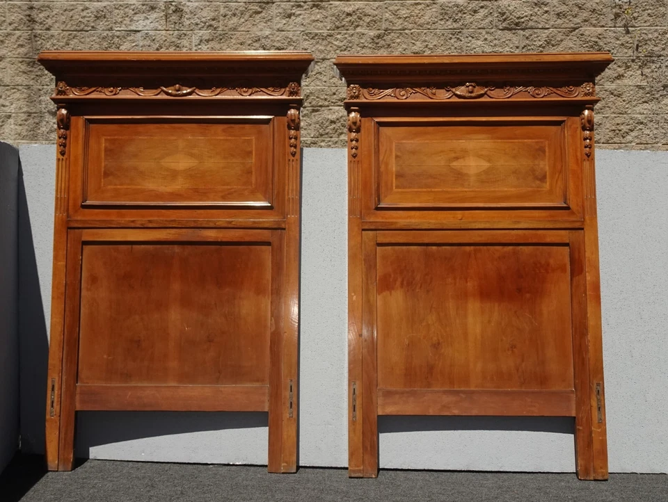 Par de marcos de cama victorianos dobles cabeceros y estribo francés Luis XVI sin rieles Foto 4 de 4