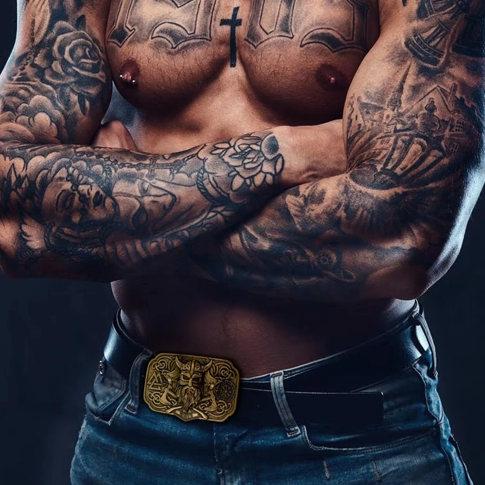 Hebilla de cinturón para hombre "ODIN", hebilla de latón maciza hecha a mano, hebilla de latón vikingo de colección Foto 4 de 4