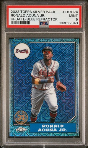 Ronald Acuna 2022 Topps Chrome Update 1987 Silver Pack Blue Mojo 34/150 PSA 9