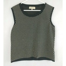 Jones New York Collection Sleeveless Blouse Tank Top Gold W/ Black Dots Size L
