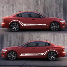 2Pcs White Racing Car Sticker Body Side Stripes Graphics Vinyl Decals Stickers