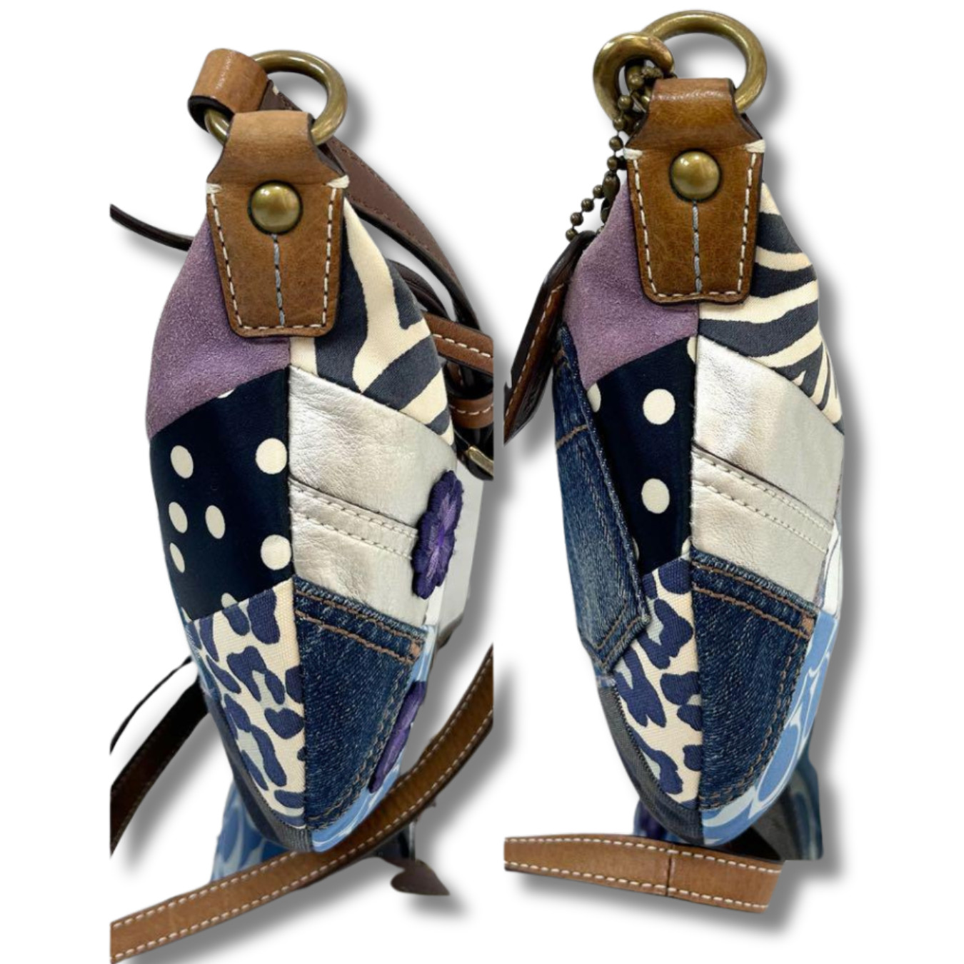 COACH Denim Patchwork Mini Shoulder Crossbody Blu… - image 3