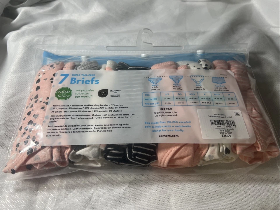 Pack de 7 calzoncillos (ropa interior) Carters niñas talla 10/12 Foto 3 de 3
