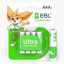 EBL 4 Packs Rechargeable AAA Batteries 1000mAh 1.2V Ni-MH Triple A Battery