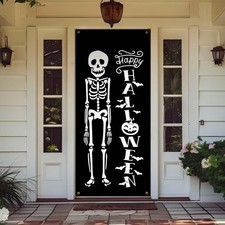 Halloween Skeleton Door Cover Decorations, Happy Halloween Skull Pumpkin Doorway