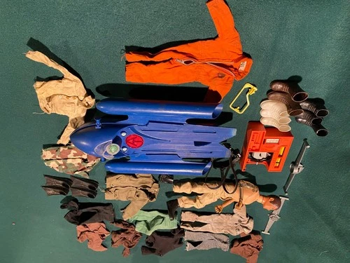 1970's GI Joe figure Mike Powers, Sea Sled plus clothes/accessories