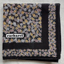 VTG Handkerchief Black Cotton Autumn Leaves Geometric Pattern Pocket Square 18"