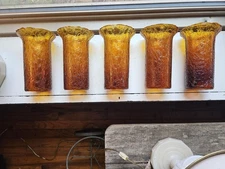 5 Mid Century MCM Amber Crackle Glass Lamp Light Shade Globe Part Excellent VTG!