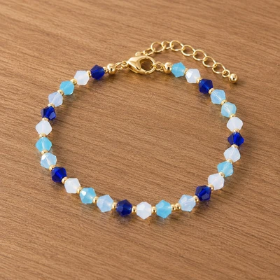 Bracelet femme perles rondes facettées bleu roi bleu clair réglable fait main do - Photo 1/2