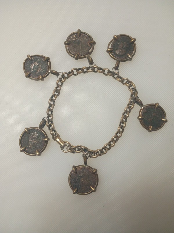 Copper Antique Coins Brass Bracelet  7.5"